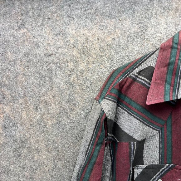 Wrangler Shirt Mens 2XL Red Stripes Pearl Snap Tall Western Brush Popper Cowboy - Picture 8 of 10